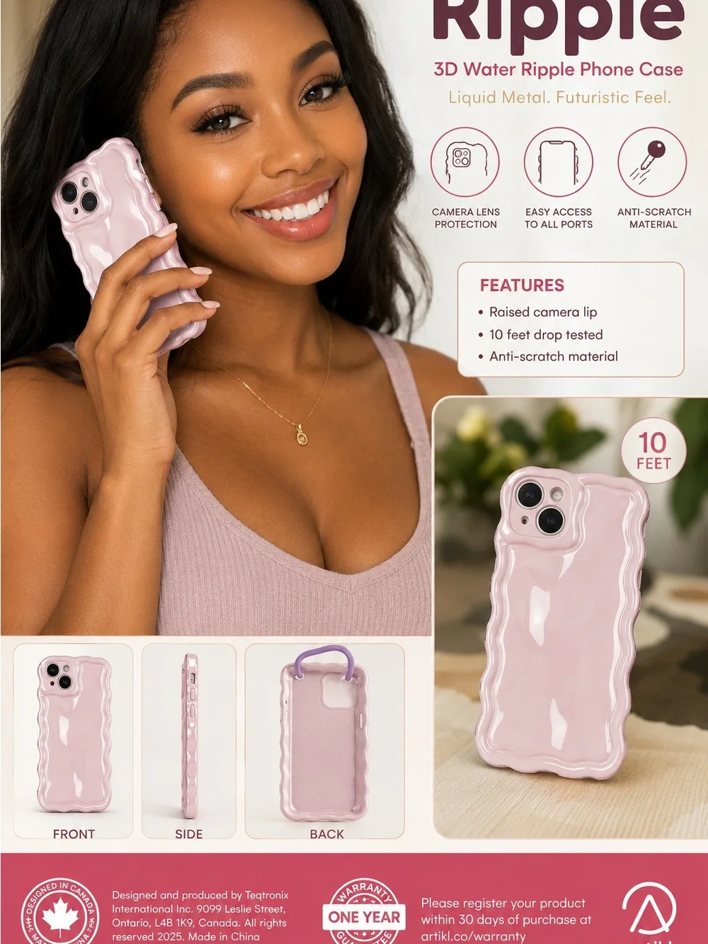 Ripple 3D Water Pink iPhone Case by - Protective Trendy Design